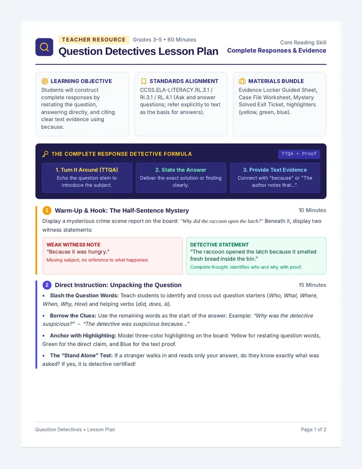 Question Detectives Lesson Plan