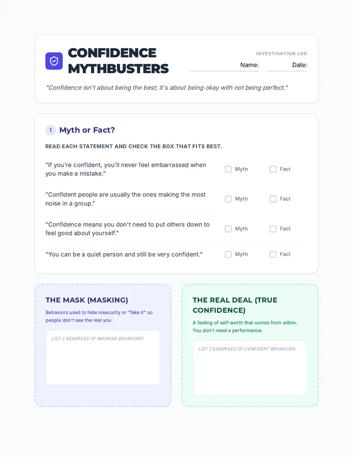 Confidence Mythbusters Worksheet