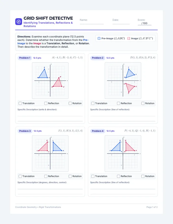 Grid Shift Detective Worksheet
