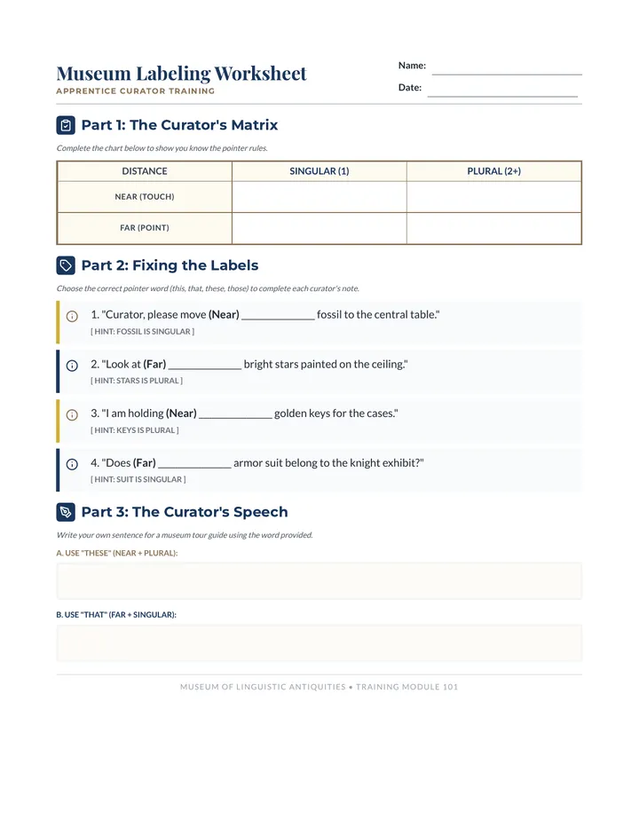 Museum Labeling Worksheet