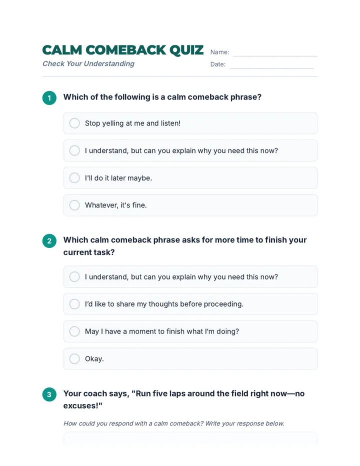 Calm Comeback Quiz