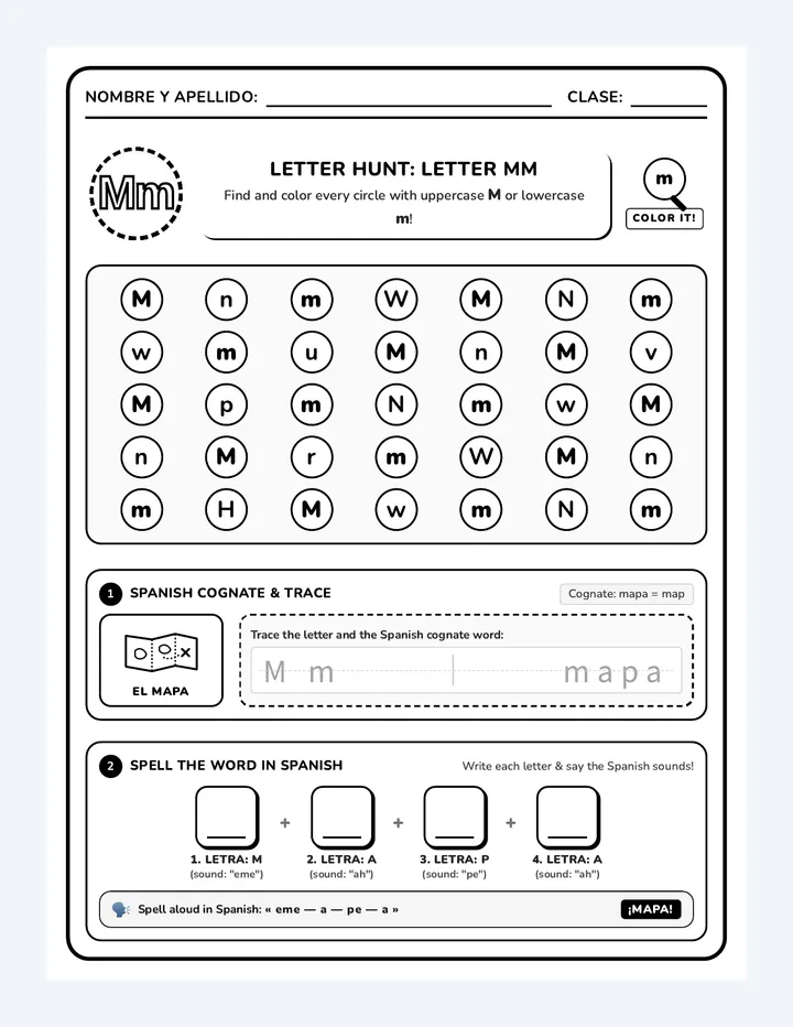 Letter M Cognate Worksheet