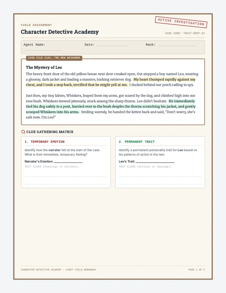 Character Detective Worksheet