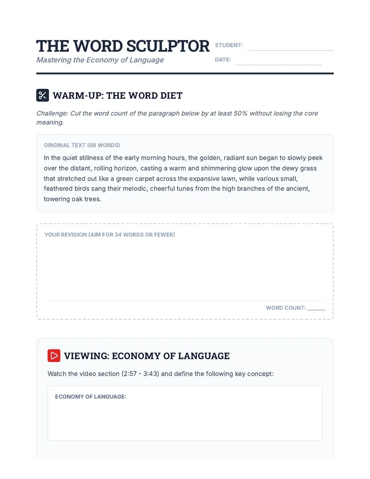 Word Sculptor Worksheet