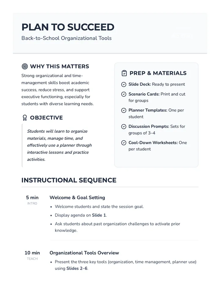Plan to Succeed Lesson Plan