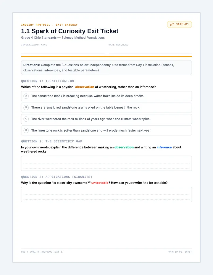 Spark of Curiosity Exit Ticket