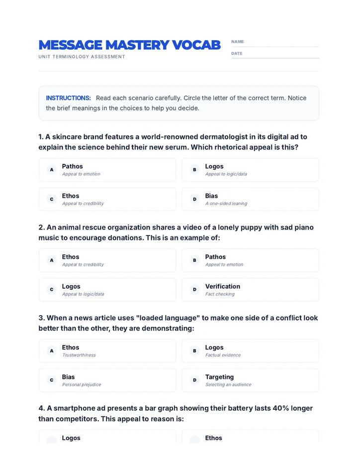 Media Mastery Vocabulary Worksheet