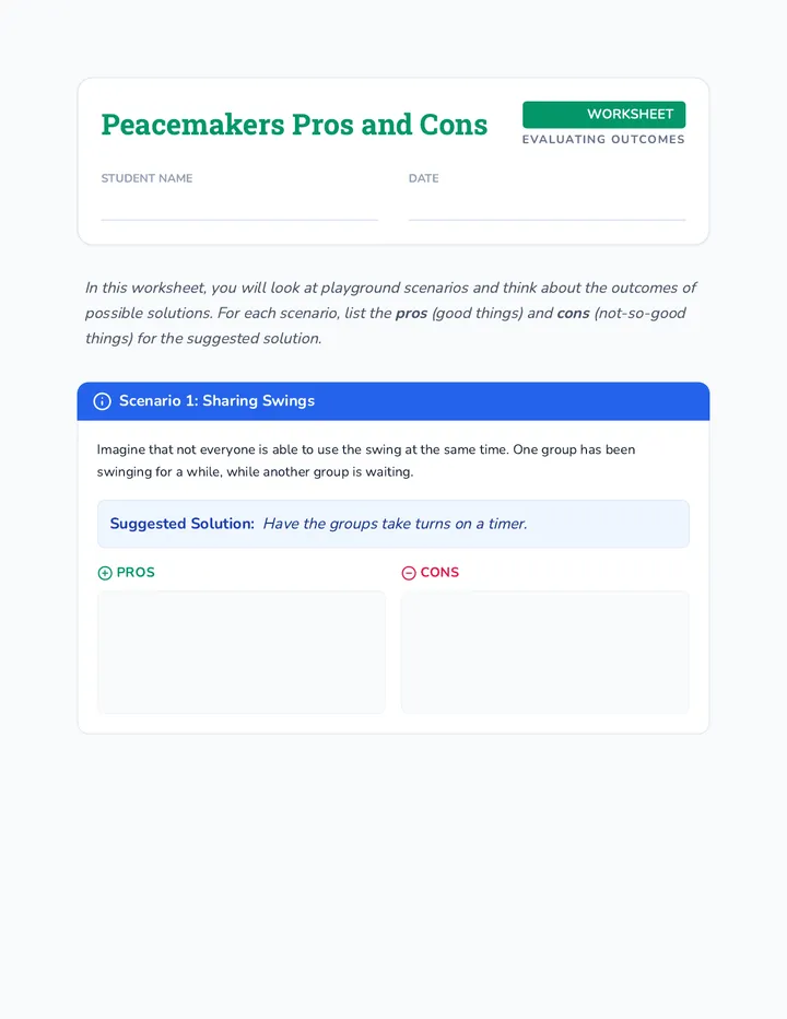 Pros and Cons Worksheet