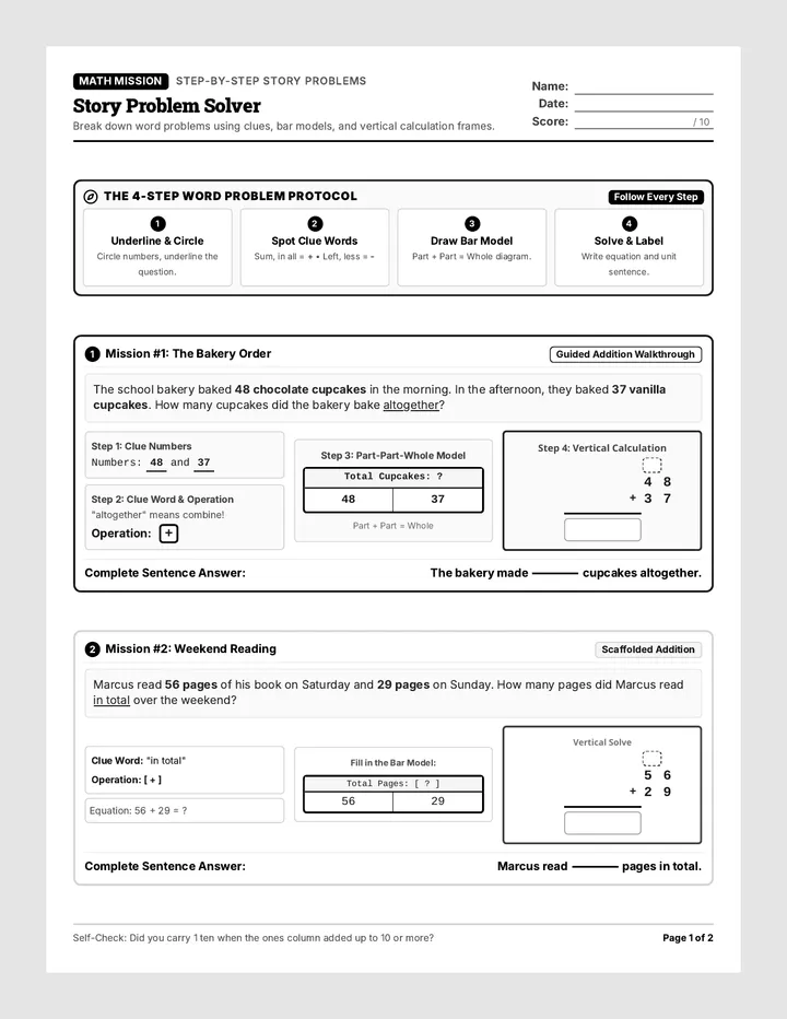 Story Problem Solver Worksheet