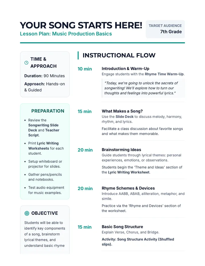 Songwriting Lesson Plan