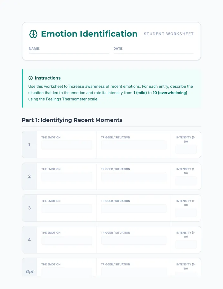 Emotion Identification Worksheet