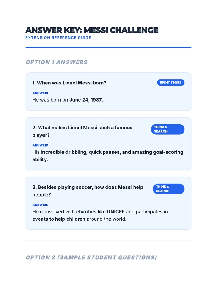 QAR Messi Challenge Answer Key