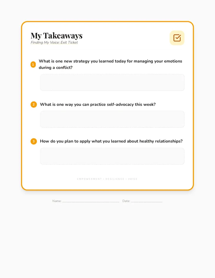 My Takeaways Exit Ticket