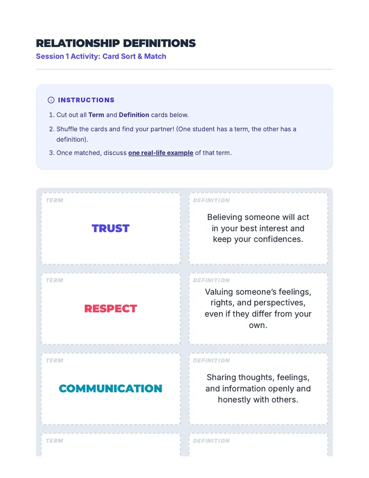 Relationship Definitions Activity