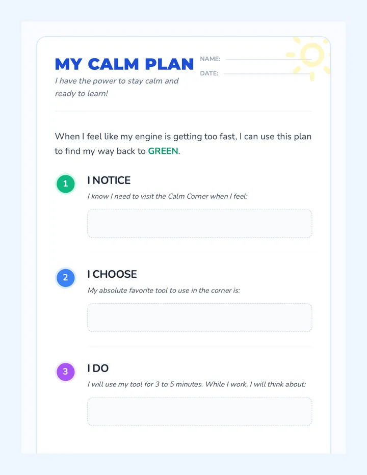 My Calm Plan Worksheet