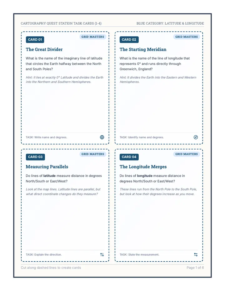 Cartography Quest Task Cards