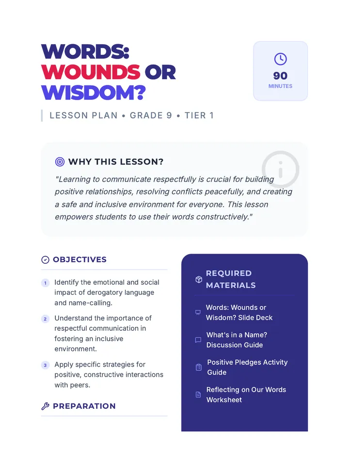 Words Wounds Wisdom Lesson Plan