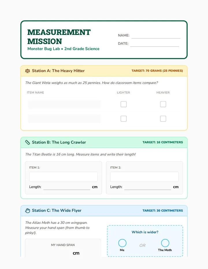 Measurement Mission Worksheet