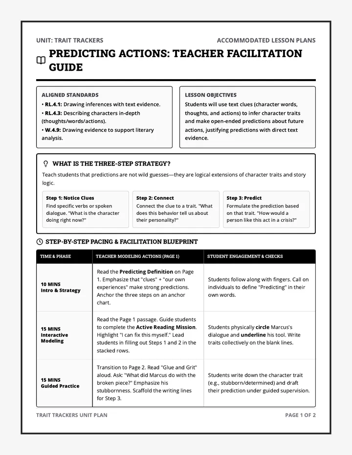 Predicting Actions Teacher Guide