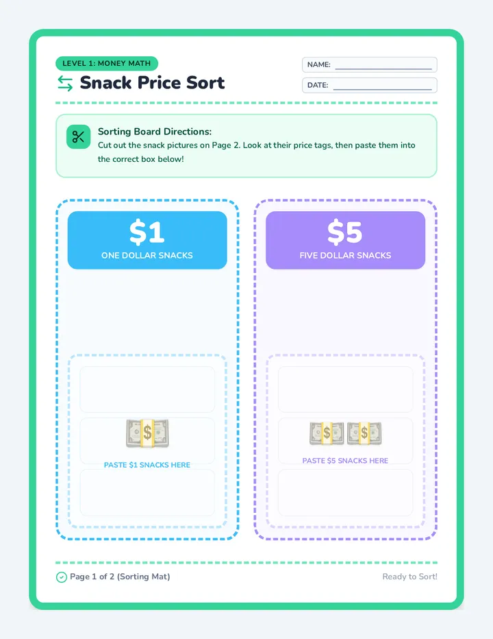 Snack Shop Sorting Activity