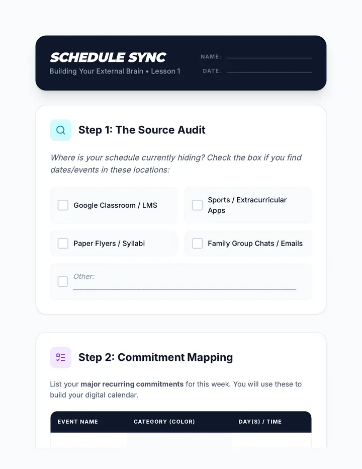 Schedule Sync Worksheet