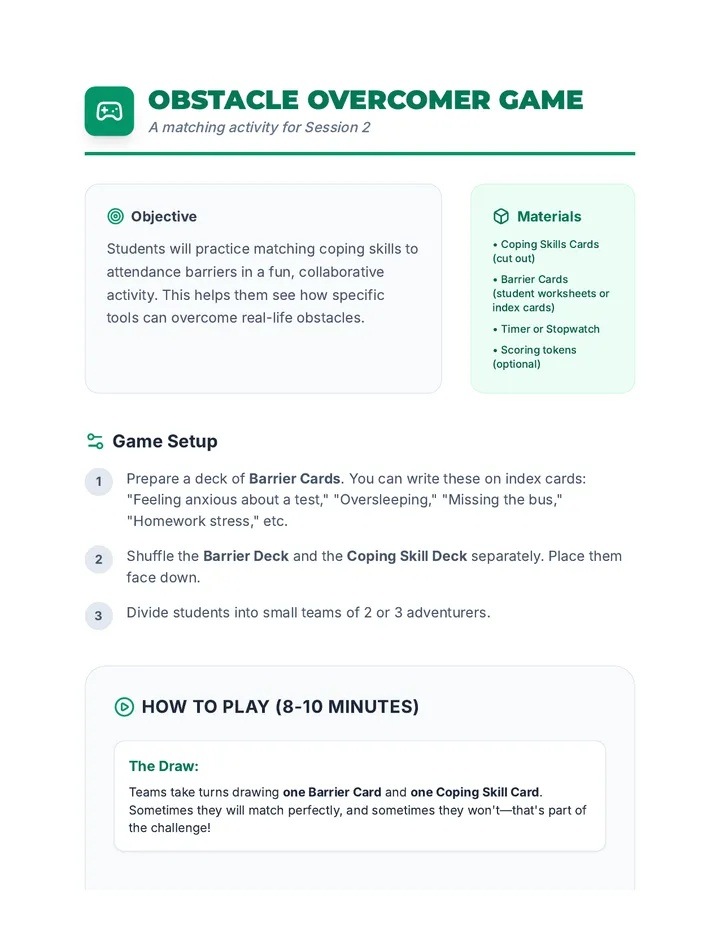 Attendance Obstacle Overcomer Game Guide