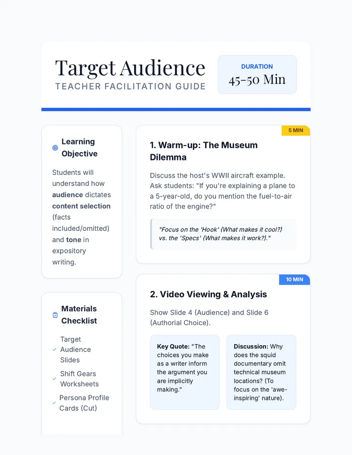 Target Audience Teacher Guide