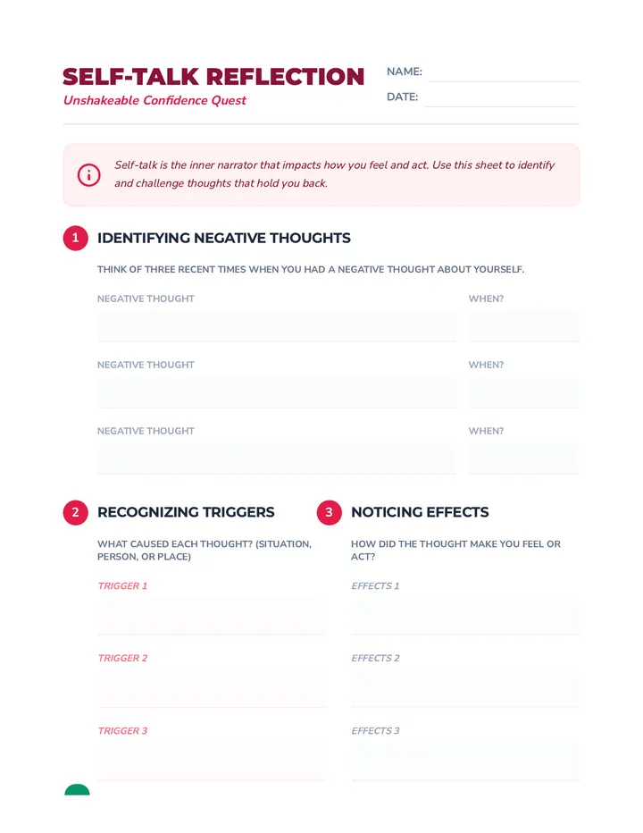 Negative Self-Talk Reflection Sheet