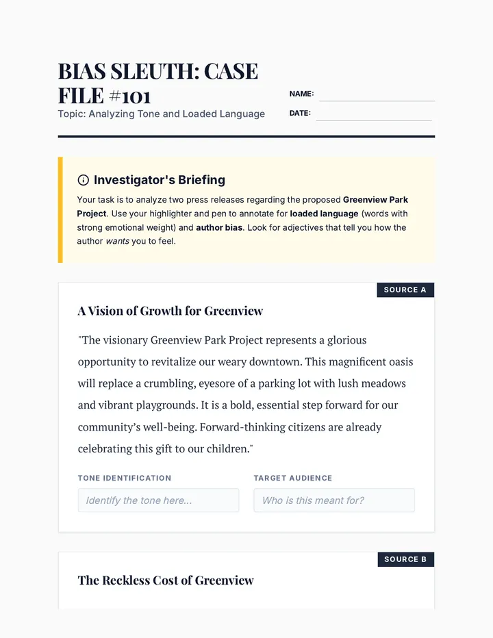 Bias Sleuth Worksheet