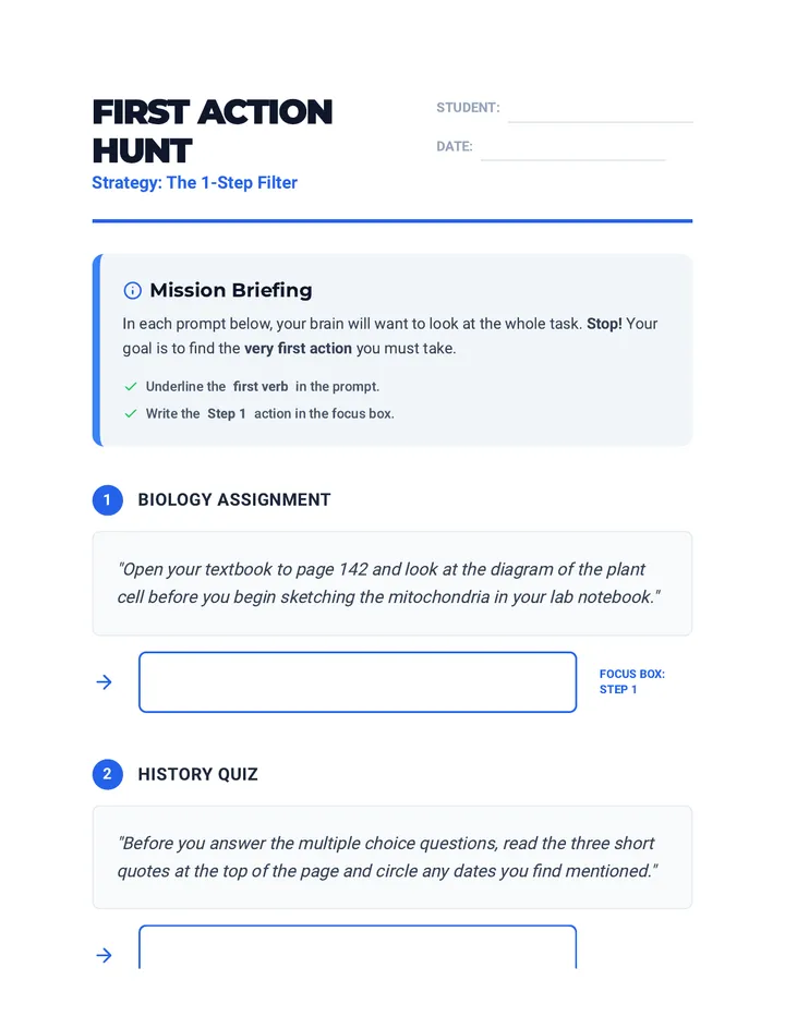 First Action Hunt Worksheet
