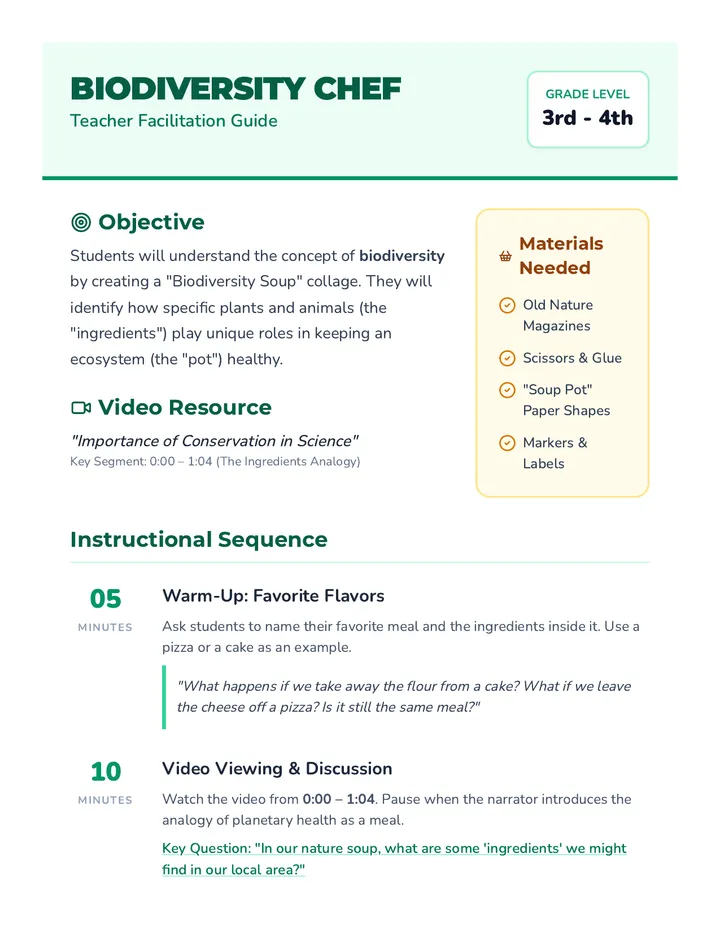 Biodiversity Chef Teacher Guide