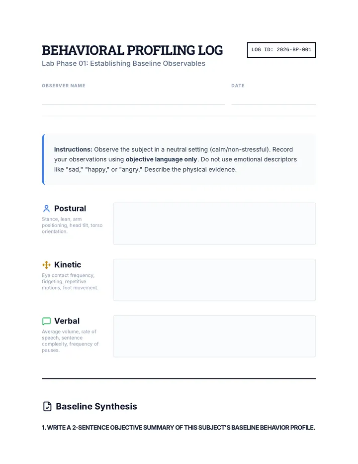 Behavioral Profiling Log Worksheet