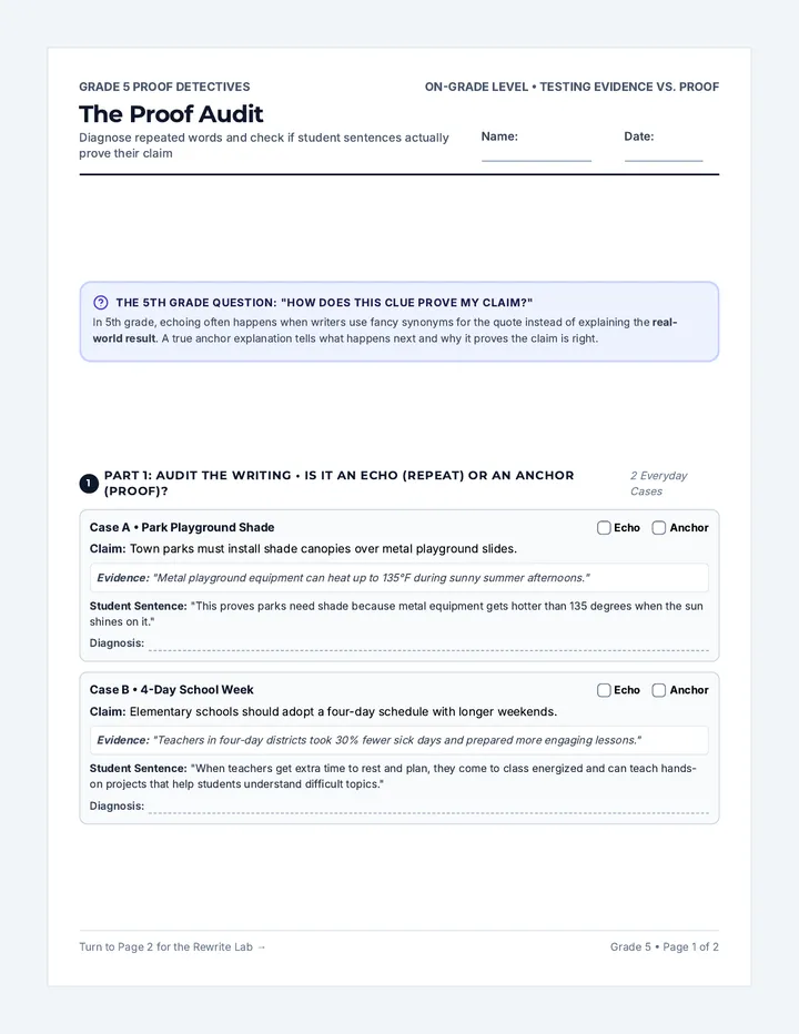 Grade 5 Echo Worksheet
