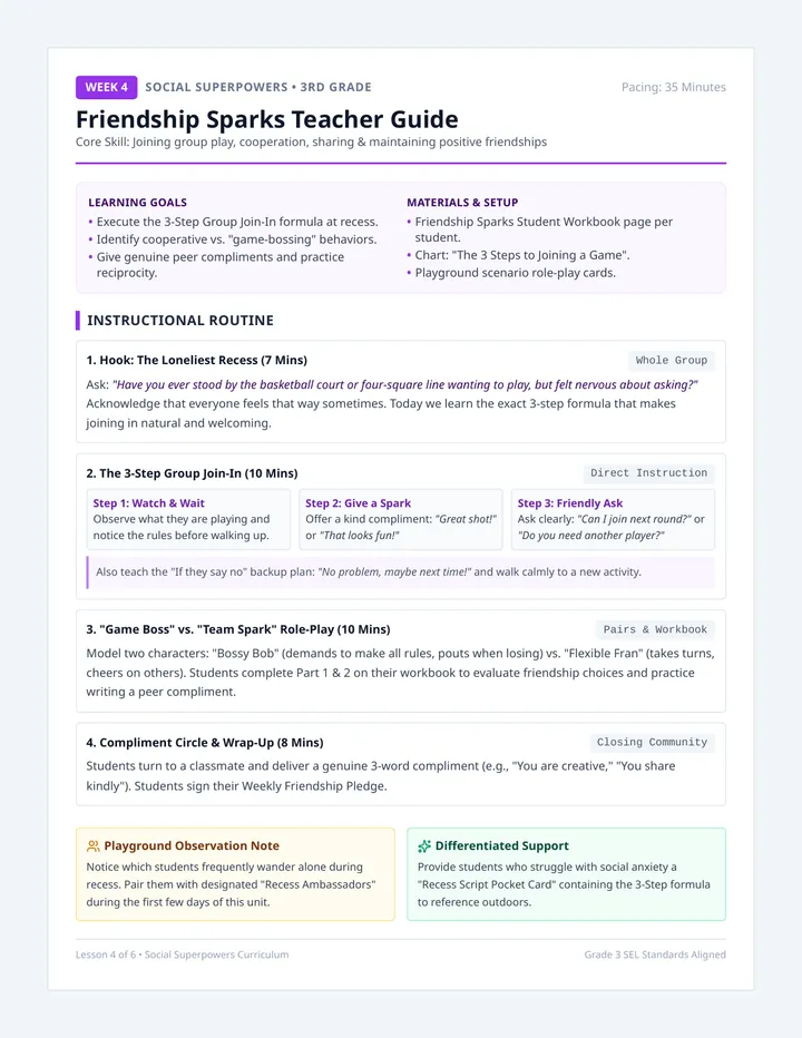Friendship Sparks Teacher Guide