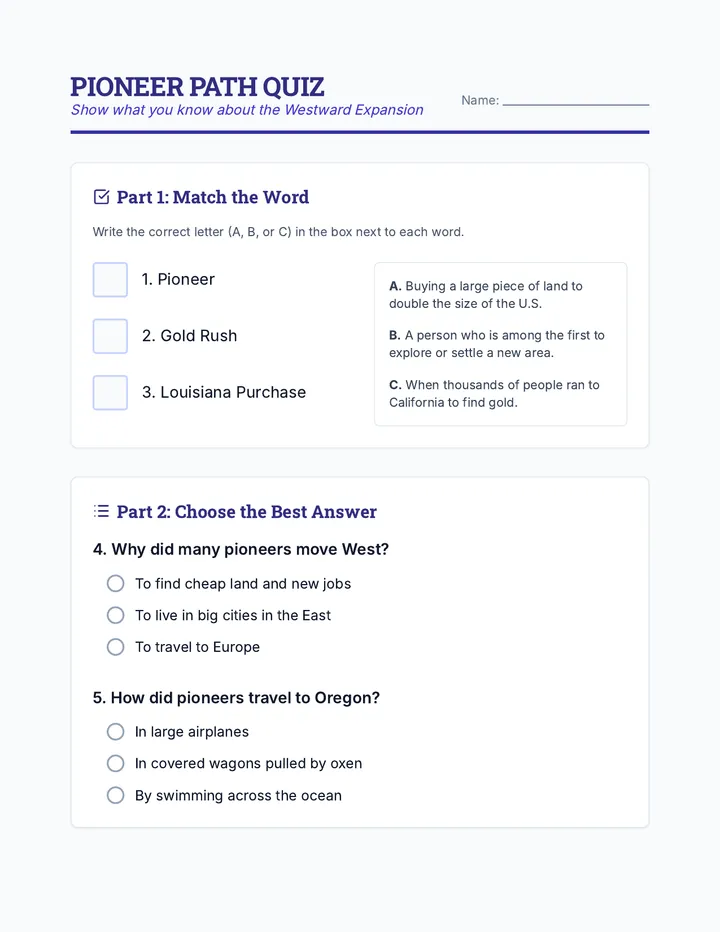 Pioneer Path Quiz