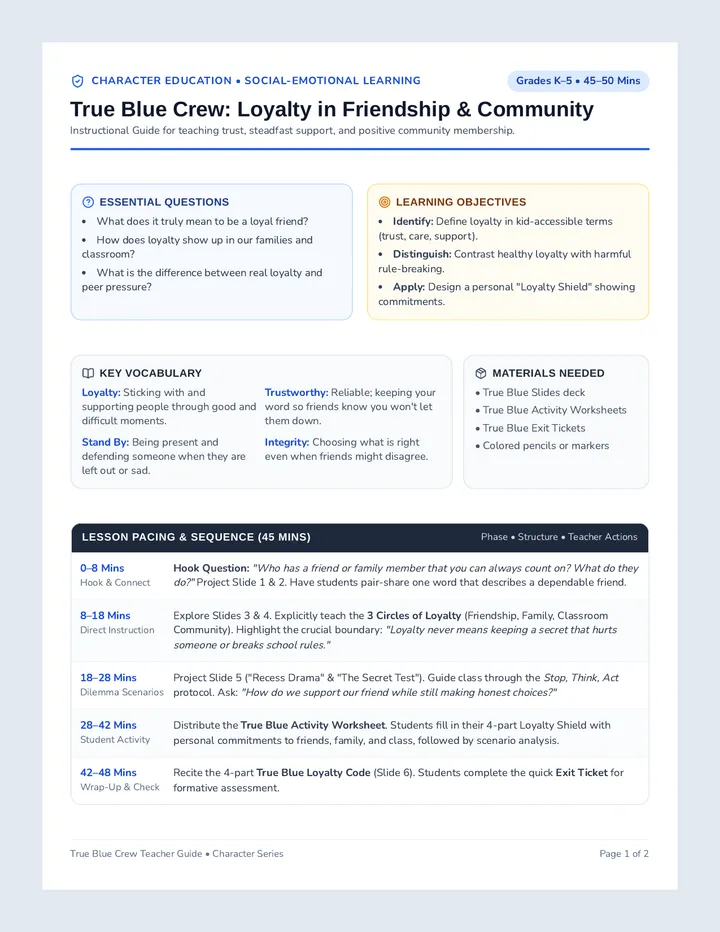True Blue Lesson Plan
