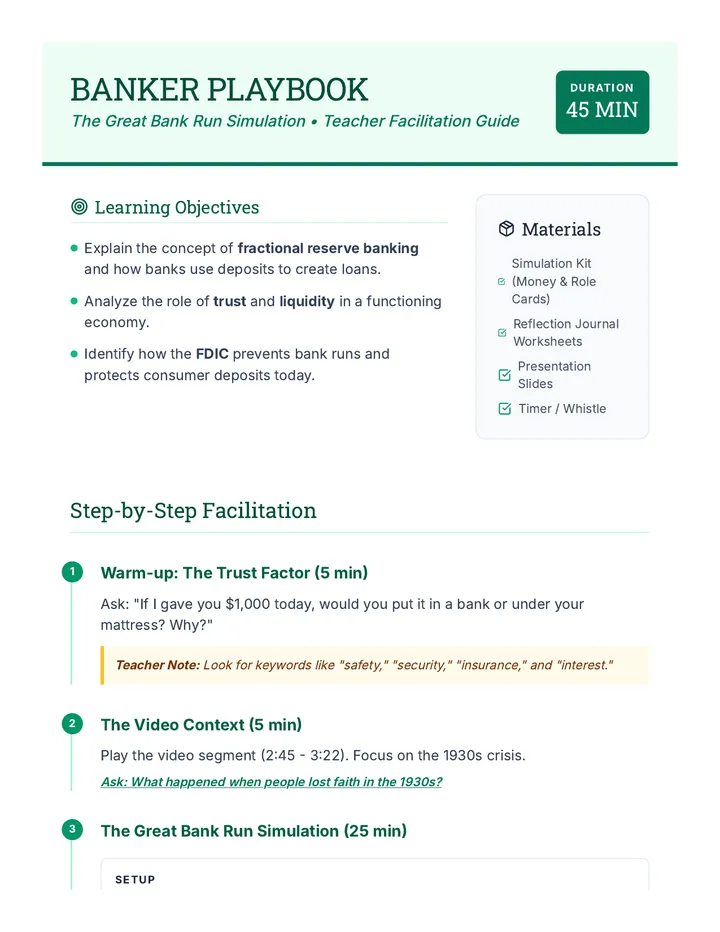 Banker Playbook Teacher Guide