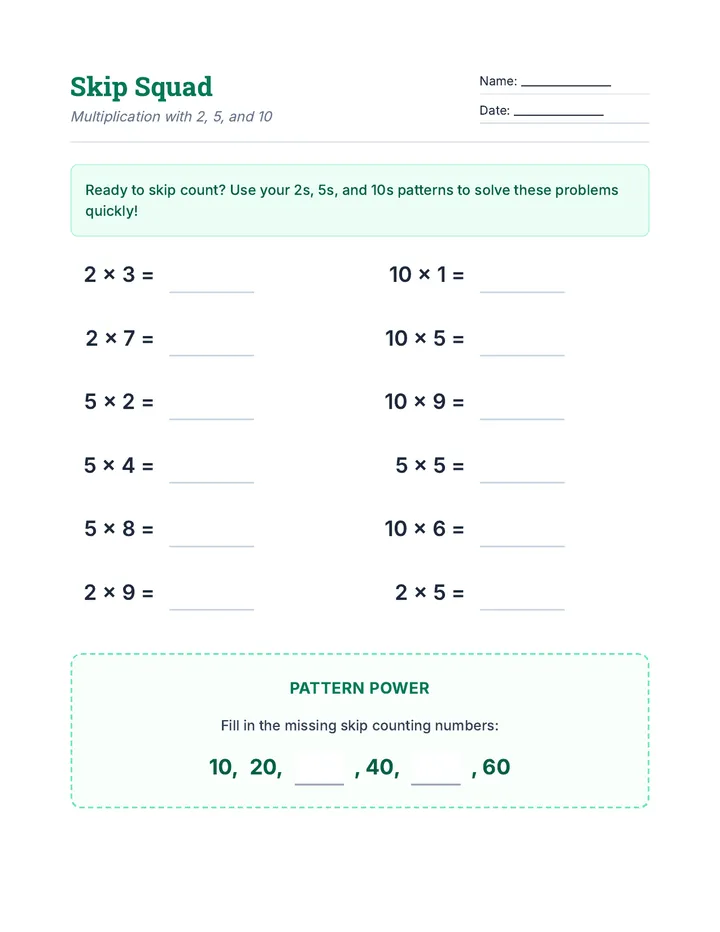 Skip Squad Worksheet
