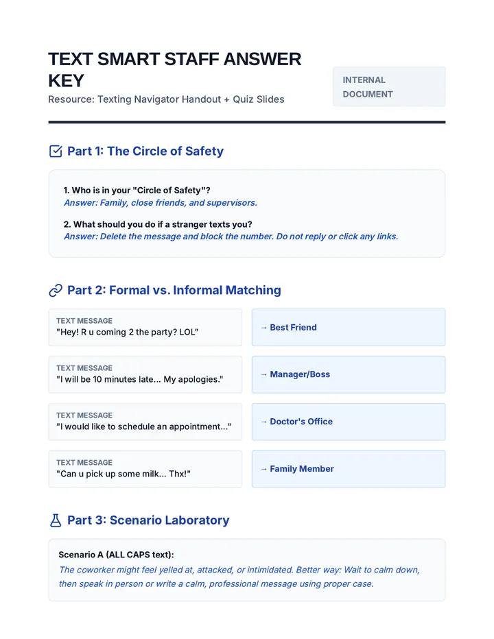 Text Smart Staff Answer Key
