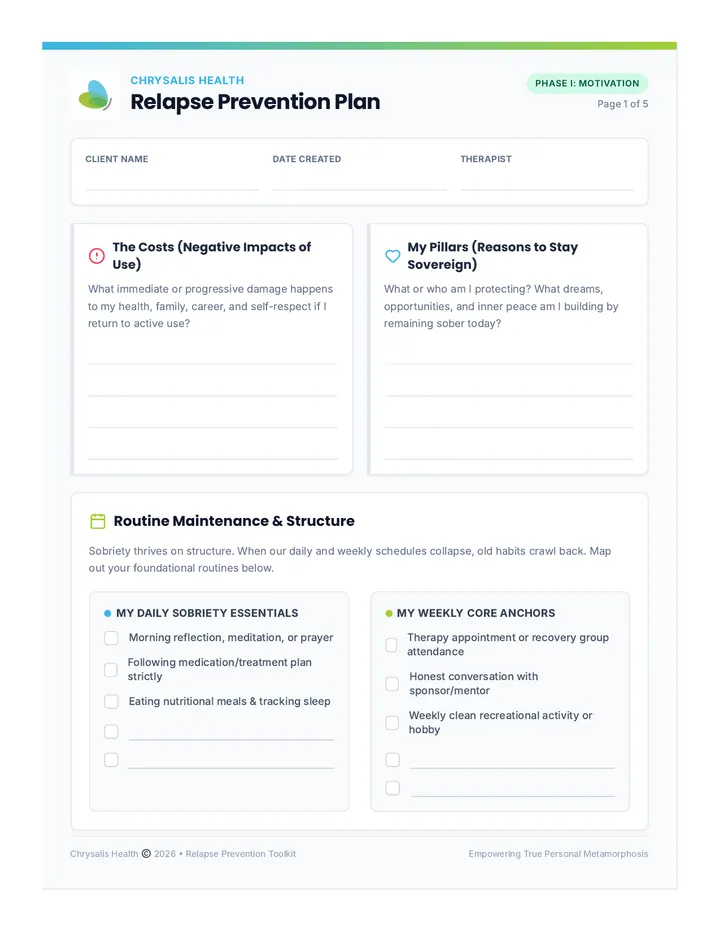 Chrysalis Health Relapse Prevention Plan Worksheet