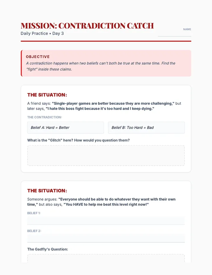 Contradiction Catch Worksheet