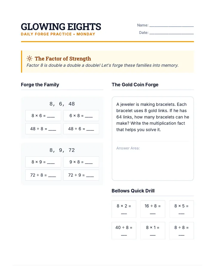 Eights Daily Practice Worksheet
