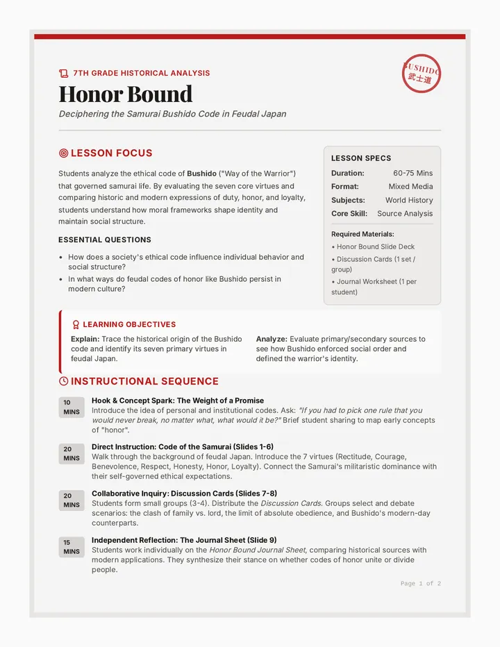 Honor Bound Teacher Guide