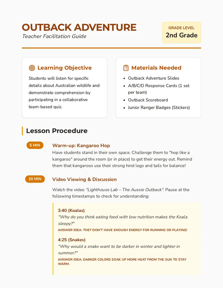 Outback Adventure Teacher Guide
