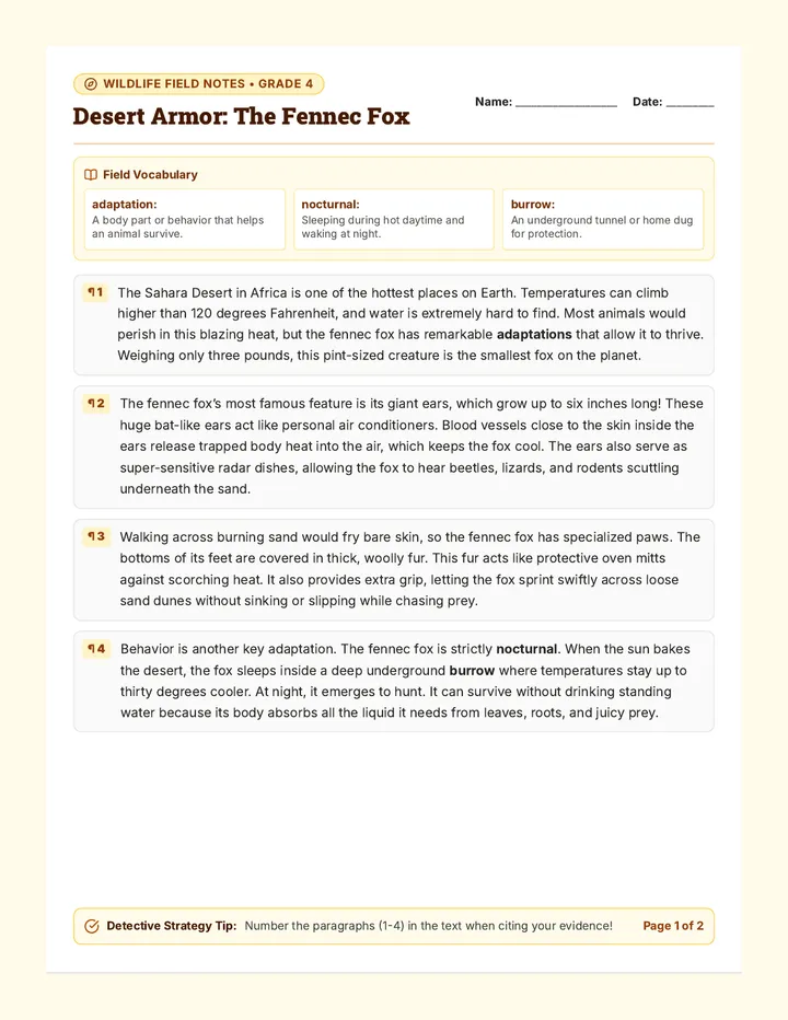 Desert Fox Reading Passage