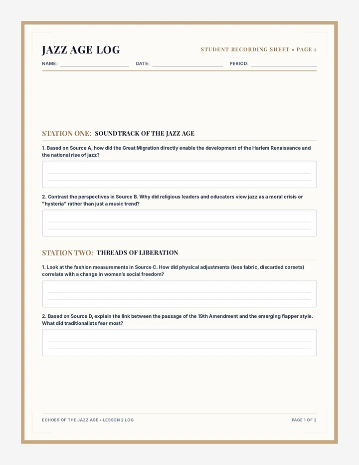 Jazz Age Recording Sheet