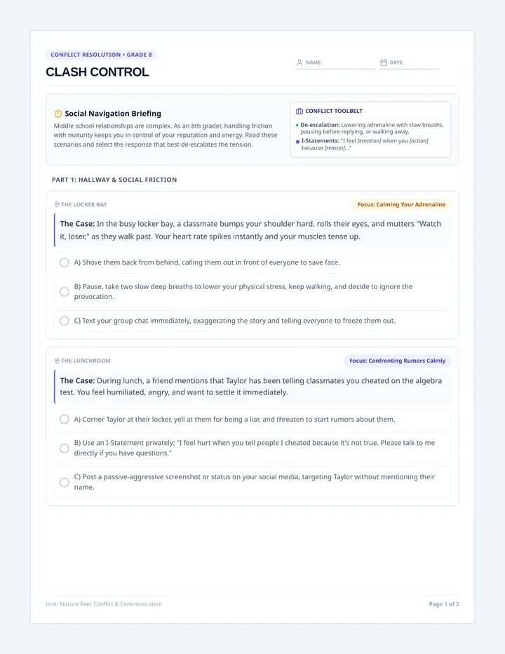 Clash Control Worksheet