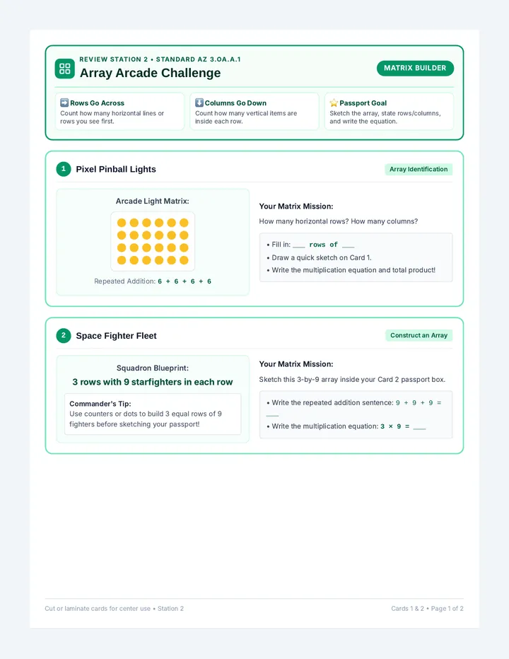 Array Arcade Task Cards