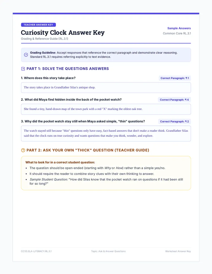 Curiosity Clock Answer Key