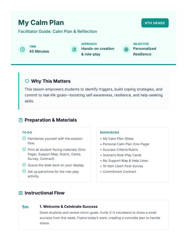 Calm Plan Teacher Guide